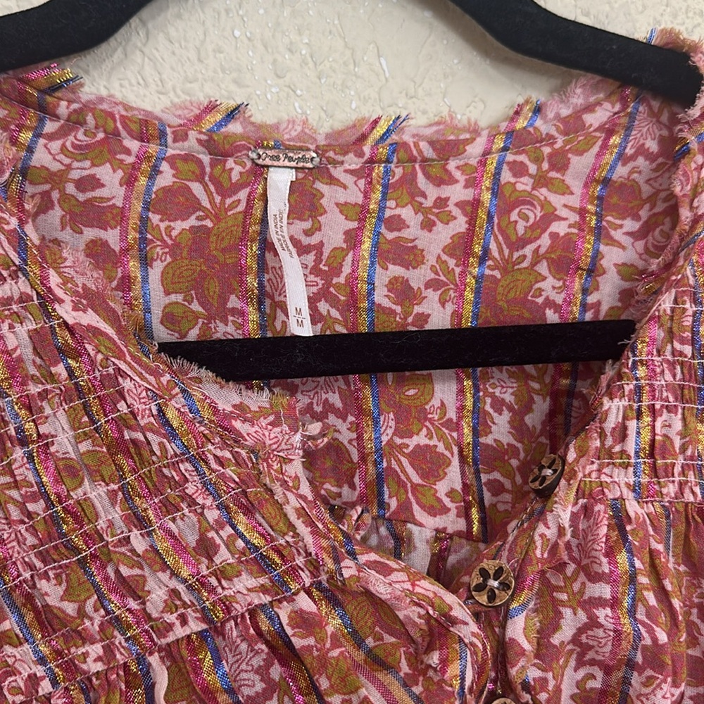 Free People Floral Blouse in Pink and Yellow - Picture 6 of 6